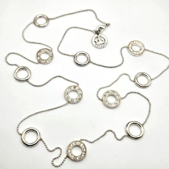 Trifari Fine Silvertone Ball Chain Alternating 1/2 inch Circles with Rhinestones - Picture 2 of 5